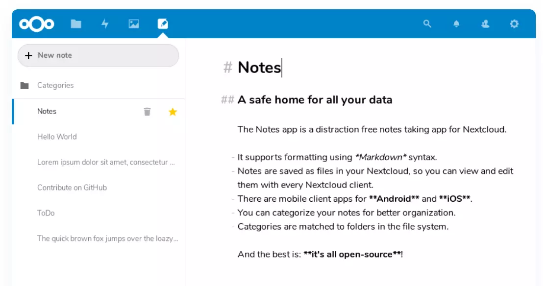 Image: Screenshot of Notes in the Nextcloud app database